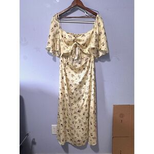 ZARA WOMAN MIDI ADJUSTABLE V-NECK FLORAL‎ PRINT DRESS VANILLA Size XL